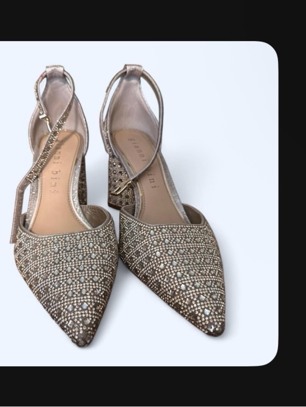 Embellished Pointed-Toe Slingback Heels in Metallic Taupe
